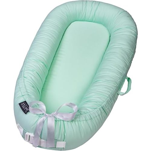 Infant Support Cushions | Baby Lounger | Organic Cotton Infant Lounger | Reversible, Adjustable & Portable Floor Lounger | Supervised Use | Soft, Breathable, Washable Cover(Green)
