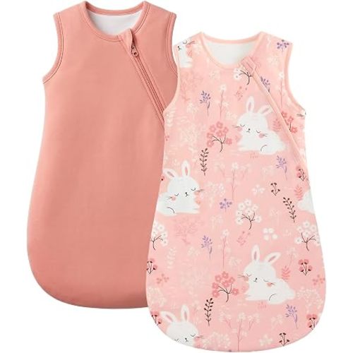 WYTbaby Baby Sleep Sack 2 Pack,1.5 1.0 TOG 100% Cotton Layered Wearable Blanket,Soft Padded Sleep Nest for 0-24 Month