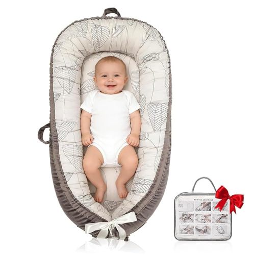 Organic Cotton Baby Lounger – Reversible, Portable, Soft & Breathable with Washable Cover | Perfect for Awake-Time Use Only - Little Leaves