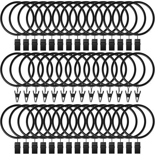 72Pack Curtain Rings with Clips, 1 inch Interior Diameter Curtain Hooks, Metal Drapery Vintage Black Rings for Hanging Drapes Tension Rod Decorative Hangers (Fits Up to 3/4 inch Curtain Rod)