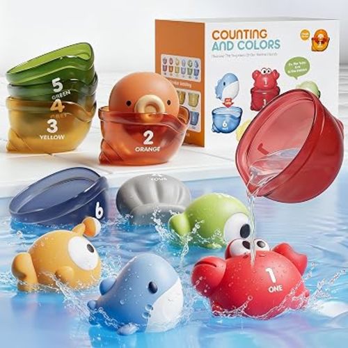12 PCS No-Hole Matching Bath Toys with Cups 1-3