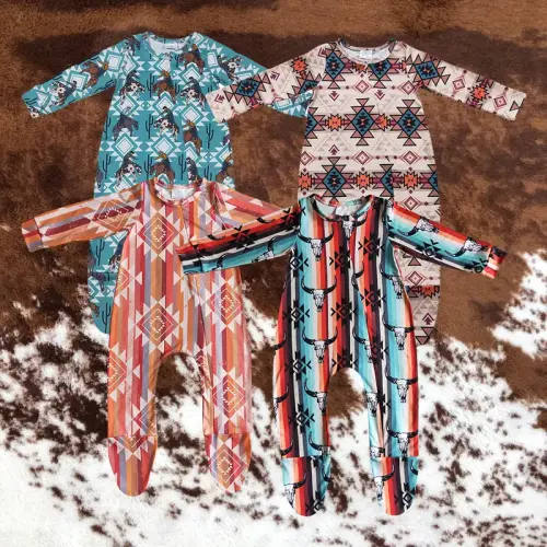 Infant Baby Boys Clothing Western Cowboys Aztec Long Sleeve Footed - TikTok Shop