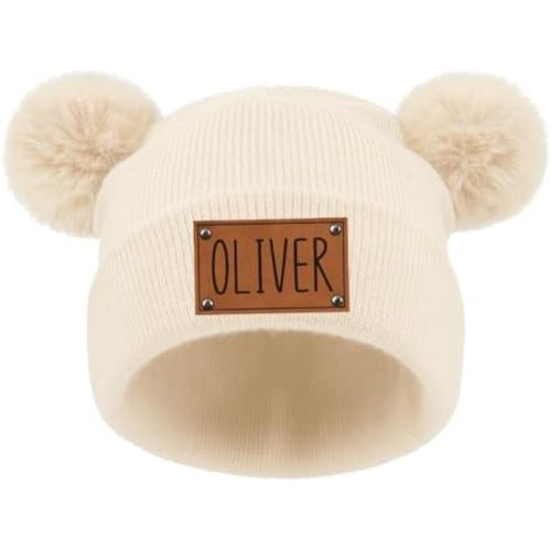 Custom Baby Name Pom Pom Beanie Hat, Custom Newborn Name Beanie Knitted Hat, Winter Gift for Infant Kids Toddler