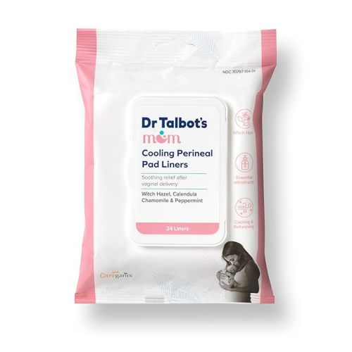 Dr. Talbot's Mom Postpartum Perineal Pad Liners - Instant Cooling Witch Hazel Pad Liners for Postpartum Care - 24 Count