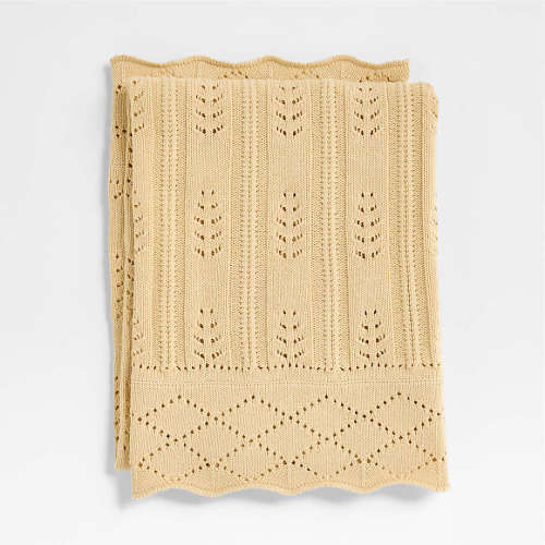 Ferne Pointelle Lambs Wood Yellow Organic Cotton Baby Stroller Blanket by Sharland England