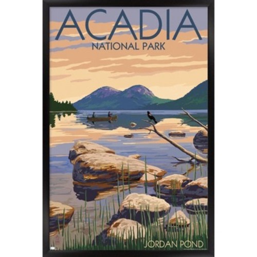 Trends International Lantern Press - Acadia National Park, Maine, Jordan Pond Framed Wall Poster Prints Black Framed Version 14.725" x 22.375"