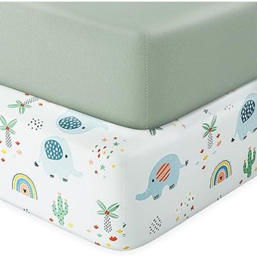 Baby Crib Sheets 2 Pack for Boys and Girls Fit for Standard Crib Toddler Mattress Breathable Soft Microfiber Baby Sheet 28x52x8 in (Dumbo & Green)