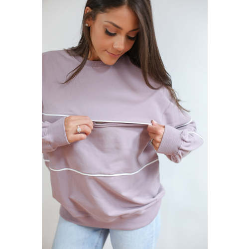 Piped Invisible Zip Breastfeeding Sweatshirt | Movemama Nursing Apparel