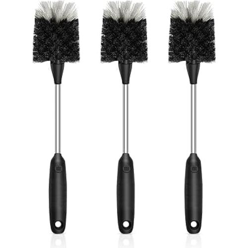 SetSail Bottle Brush of 3 Pack, 13-in Long Stainless Steel Handle Water Bottle Cleaner Brush Non-Slip Grip Bottle Brushes for Cleaning Water Bottles Sport Bottles Coffee Mugs Glasswares Cups, Black