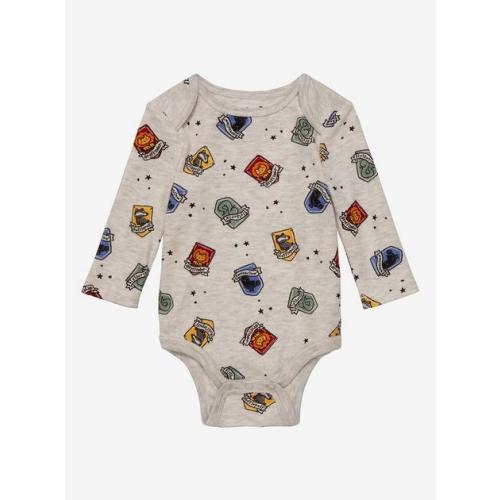 Harry Potter Hogwarts House Crests Allover Print Long-Sleeve Infant One-Piece - BoxLunch Exclusive