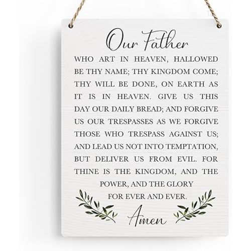 Christian Bible Verses Wall Decor Our Father Prayer Wall Decoration The Lords Prayer Wooden Hanging Sign Scripture Wall Art for Home Living Room Bedroom Home Wall Decor 8x10 Inches Religious Gift