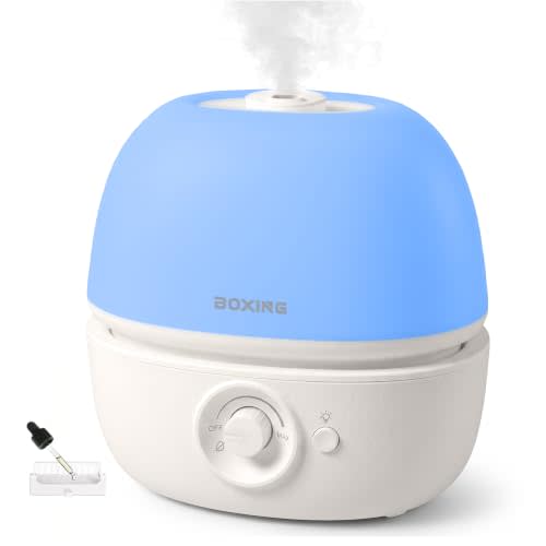 BOXING 3L Top Fill Humidifiers for Bedroom, 20dB Quiet Air Humidifier for Large Room & Indoor Plants with Optional Night Light, Cool Mist Diffuser for Home, Essential Oil Tray, BPA-Free,White,30H