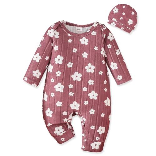 Newborn Baby Girl Clothes Infant Romper Fall Winter Outfits Floral Letter Bodysuit+Hat
