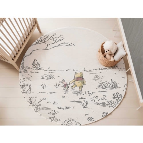 Winnie the Pooh nursery area rug | 5-foot Round Area rug | Pooh bear nursery rug | Carpet for kids&#39; bedroom | Round kids rug