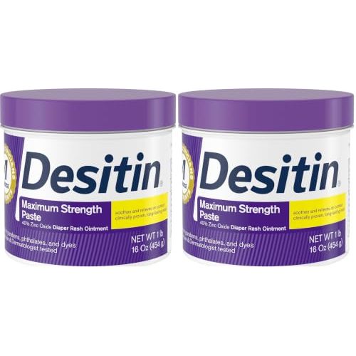Desitin Maximum Strength Diaper Rash Cream, 40% Zinc Oxide | Treatment & Prevention | Hypoallergenic | Paraben-Free | 16 oz Pack of 2