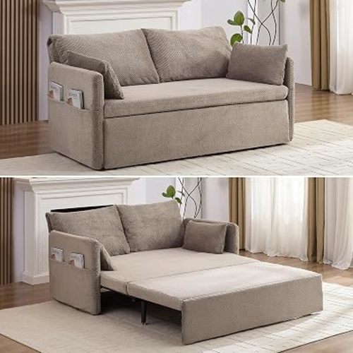 Mjkone 66.5" Width Sofa Bed Sleeper Queen Size for Living Room, Beige