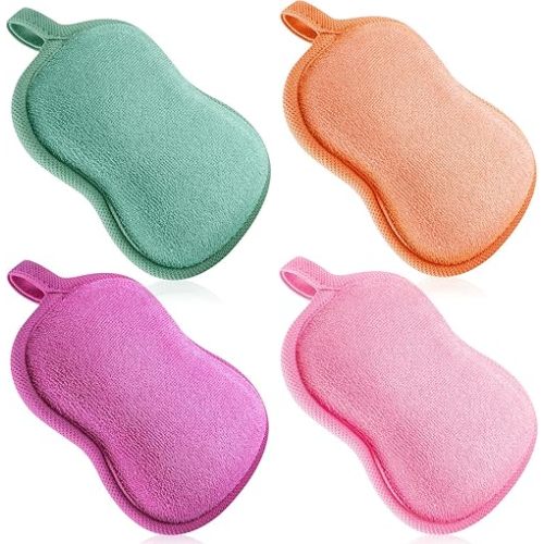 Tatuo 4 Pieces Baby Bath Sponge Cotton Baby Sponge Toddler Soft and Absorbent Loofah for Kids Babies Men Women(Red, Purple, Green, Orange)