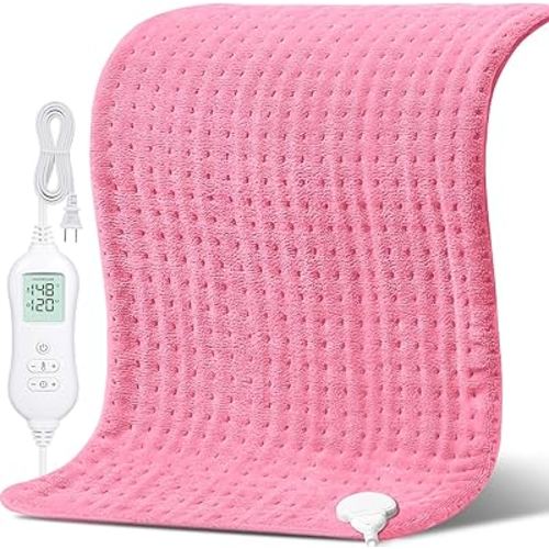 NOWWISH XXXL Pink Heating Pad for Back Pain Relief & Period Cramps, 24x32 Inch Moist Heat Electric Heating Pad with 10 Heat Settings and Auto Shut-Off, Machine Washable, Christmas Gifts for Women