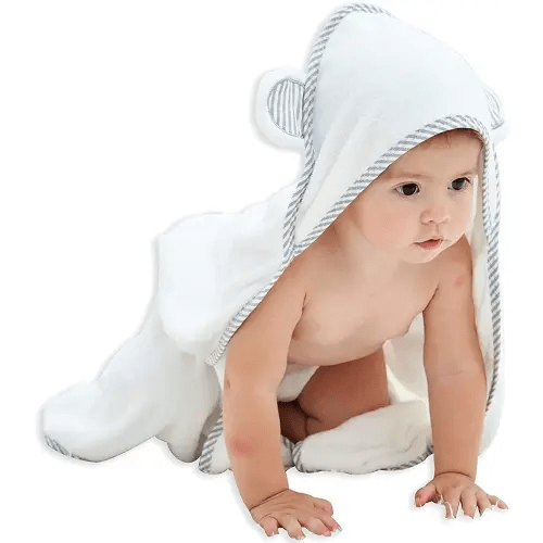HIPHOP PANDA Hooded Towel - Rayon Made from Bamboo, Bath Towel with Bear Ears for Newborn, Babie, Toddler, Infant - Absorbent Large Baby Towel - White, 30 x 30 Inch