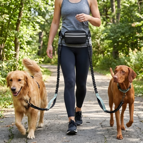 Hands Free Double Dog Lead Bungee Running Waist Belt
