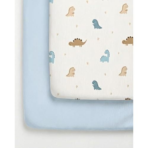 Pack and Play Sheets Fitted - 2 Pack Mini Crib Sheets for Pack N Play Mattress - Unisex Playard Microfiber Bedding for Boys & Girls - Soft, Breathable & Wrinkle Free - Oeko-Tex, 38 x 26in - Cute Dinos
