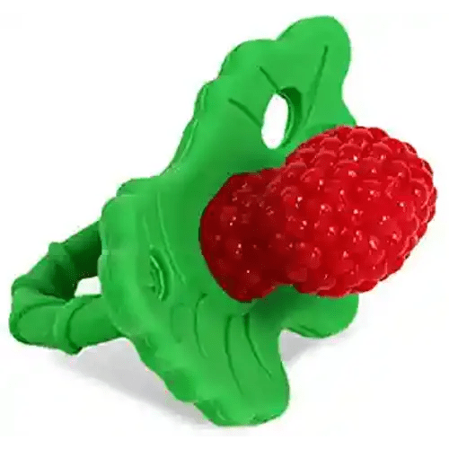 RaZbaby RaZberry Silicone Baby Teether Toy - Berrybumps Soothe Babies Sore Gums - Infant Teething Toy - Hands Free Design - BPA Free - Easy-to-Hold Design - Teething Relief Pacifier - Fruit Shape/Red