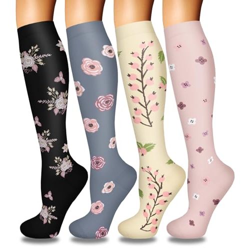 Iseasoo 4 Pairs Compression Socks for Women Circulation-Best Support for Nurses,Running,Athletic,Travel