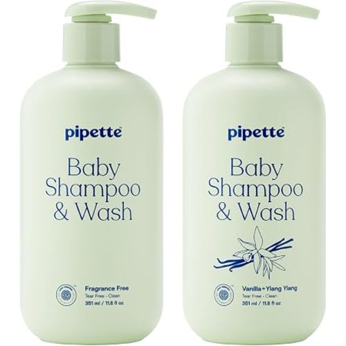 Pipette Baby Shampoo + Wash Duo, Fragrance Free & Vanilla (Pack of 2)