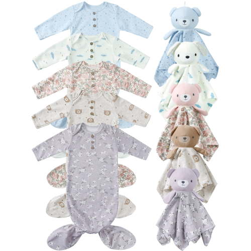 ATAIKU Newborn Baby Knotted Gown Infant Cotton Long Sleeve Sleeper with Mitten Cuffs, Baby Girl and Boy Sleep Gown 1PCS Purple