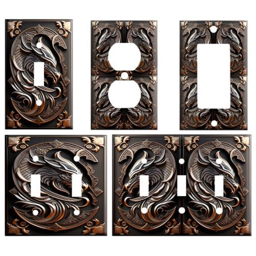 Norse Dragon, Decorative Light Switch Cover Plate, Single Toggle or Dimmer Switch, Outlet, GFCI Rocker, 2 Gang Toggle