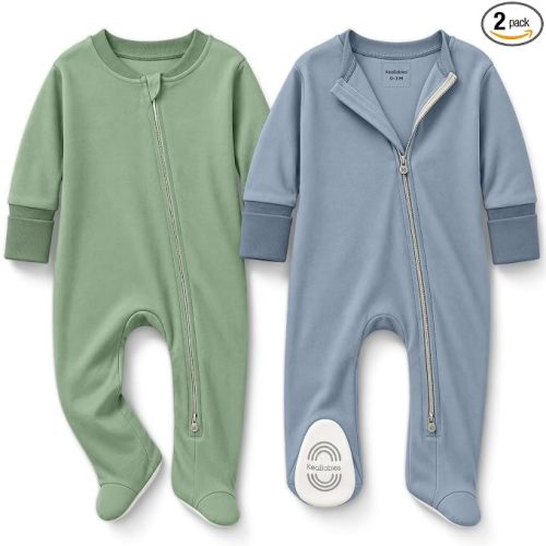 2-Pack Baby Pajamas Footie – Baby Sleepers 0-3 Months, Organic Cotton Footed Newborn Pajamas with Mitten Cuffs, Double Zipper Jammies, Soft, Breathable, Unisex Sleep and Play PJS (Slate, 0-3 Months)
