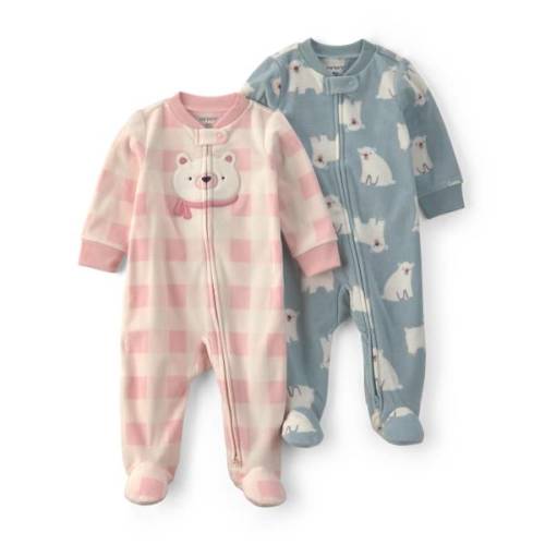 Infant Girls' 2-Pack Polar Bear Plaid Fleece 2-Way Zip Sleep & Play Pajamas
