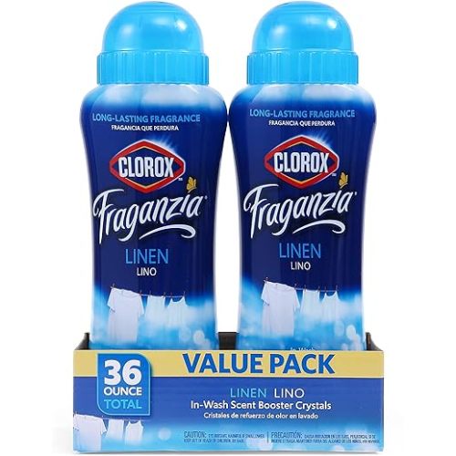 Clorox Fraganzia Laundry Scent Booster Crystals in Vanilla Scent - Scented In-Wash Freshener Beads for Fresh, Clean, Great Smelling Clothes and Linens, 18 Oz - 2 Pack