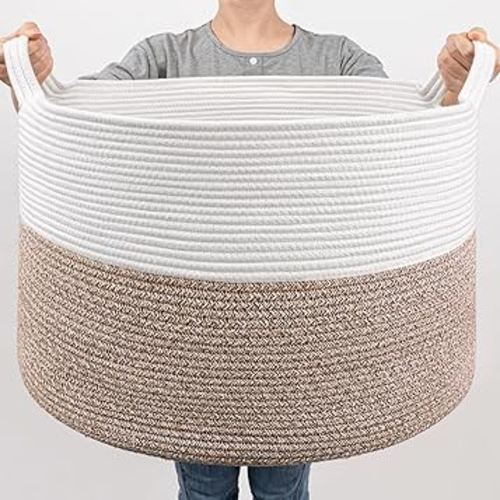 Goodpick Large Storage Basket, 83L Dorm Room Essentials, Blanket Woven Rope Basket for Living Room, Baby Blanket Storage, 21.7 x 13.8 inches