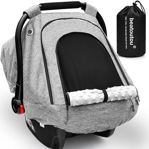 Baby Car Seat Cover,Patented Waterproof Baby Carseat Cover for Boys & Girls,Infant Car Seat Cover Canopy for Girls,Windproof Car Seat Canopy for Boys, Keeps Babies Warm and Cozy (Gray)