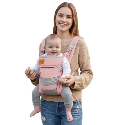 Baby Carrier Newborn to Toddler(8-30lbs), Toddler Carrier with Adjustable Shoulder Strap, Baby Holder Carrier with Breathable Mesh Fabric, Pink