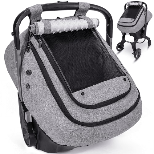 Caveen Baby Car Seat Cover, Grey, Warm Plush Minky Dots, Windproof, Weatherproof, Ventilated