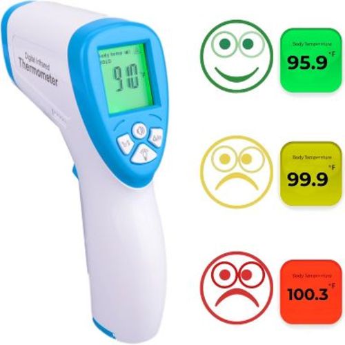 SereneLife Infrared Digital Thermometer - Touchless, LCD Display, Fever Alarm, Memory Recall (SLTM20)