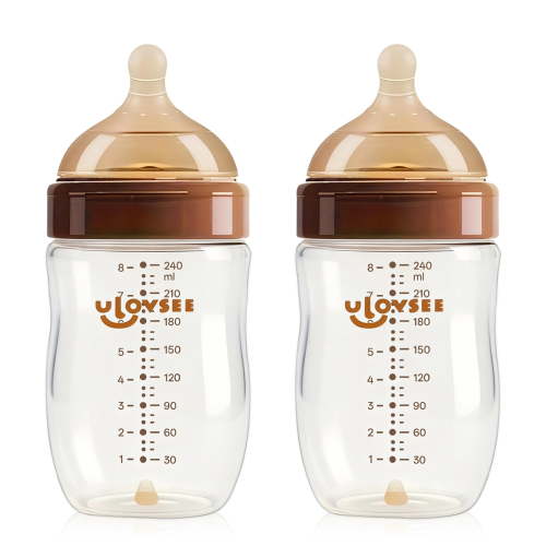 2 Pack Borosilicate Glass Baby Bottles, 8 oz Wide Neck Feeding Bottles with Medium Flow Silicone Nipples