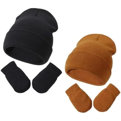 Toddler Baby Beanie Hat and Mittens Set Newborn Hat Toddler Winter Warm Knit Hat for Boys Girl 0-5 Years