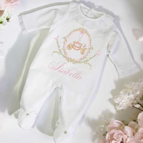 Personalised Rococo Babygrow: Broderie Anglaise Frill, Newborn Outfit, Girls Baby grow