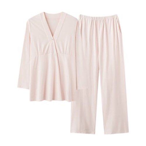 Leesechin Maternity Nursing Pajama Set Long Sleeve Top & Pants with Pockets Breastfeeding Sleepwear Double Layer Pregnancy