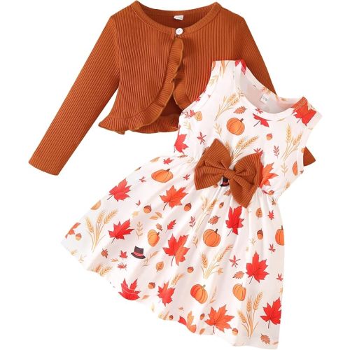 Rosibel Toddler Baby Girls Dress and Cotton Cardigan Set for 6M-3T