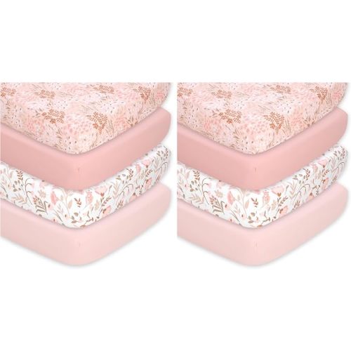 The Peanutshell 4-Pack Fitted Crib Sheet Set - Super Soft & Breathable Baby Girl Crib Sheets, Nursery Decor, Fit for Standard Mattress Cover- Whimsical Floral