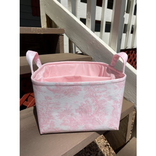 Pink Toile Divided Diaper Caddy 10 x 10 x7 Organizer Bin - Personalization Available