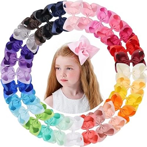 Choicbaby 28pcs 6 Inch Hair Bows for Girls Large Hair Bows with Alligator Clips Toddler Hair Accessories for Baby Girls Kids Teens