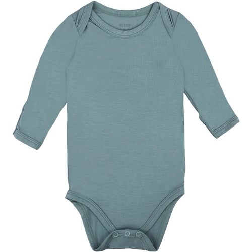 GUISBY Unisex Baby Rayon of Bamboo Snap Bodysuits, Long Sleeve with Mittens Cuffs Bodysuit