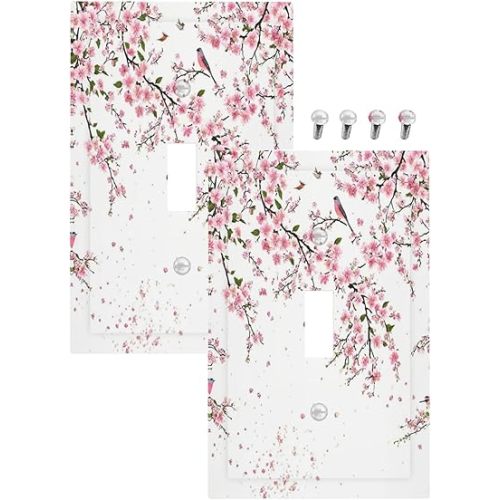 Decorative Light Switch Plate Covers Rustic Plum Blossom Pink Flowers 1 Gang Light Switch Cover Plate Single Toggle Wall Plate Outlet Covers Faceplate for Home Bedroom Decor （2 Pack）