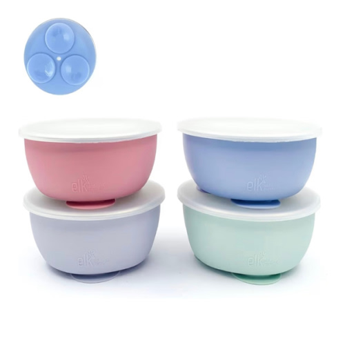 Elk and Friends Stainless Steel Bowls with Silicone Sleeve for Babies & Toddlers | Lids Included | Stay Put Suction | Cereal & Snack Bowls | 4 Pack