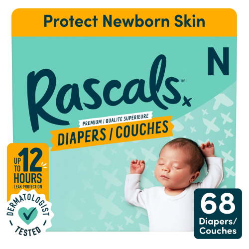 Rascals Premium Absorbent Newborn Diapers, Size N, Carton, 68 Count - Walmart.ca